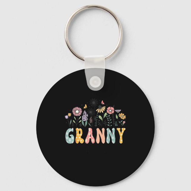 Promoted To Granny Est. 2026 Daisy Floral Wildflow Keychain (Front)