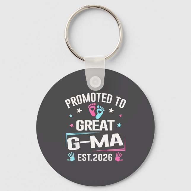 Promoted To Great G-ma Est 2026 Pregnancy Announce Keychain (Front)