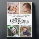 Promoted To Great Grandma 4 Photo Collage Gift Plaque<br><div class="desc">Photo collage plaque with 'Only The Best Grandmas Get Promoted To Great Grandma ' typography  . Makes a perfect gift for your favourite grandmother for mother's day , grandparent's day , birthday. Personalize with we love you message and grandchildren names.</div>