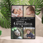 Promoted To Great Grandma 4 Photo Collage Plaque<br><div class="desc">Photo collage plaque with 'Only The Best Grandmas Get Promoted To Great Grandma ' typography  . Makes a perfect gift for your favourite grandmother for mother's day , grandparent's day , birthday. Personalize with we love you message and grandchildren names.</div>