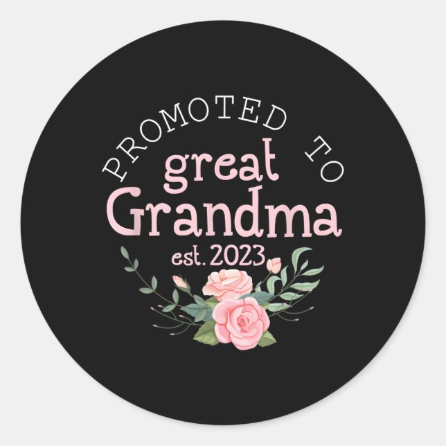 Promoted To Great Grandma Est 2023 First Time Gran Classic Round Sticker (Front)