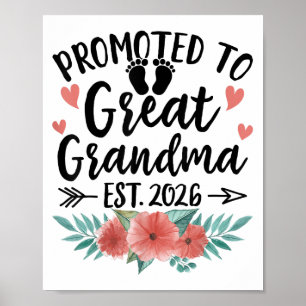 Promoted To Great Grandma Est 2026 First Time New  Poster