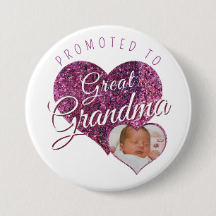 Promoted to Great Grandma faux sparkle pink photo 3 Inch Round Button