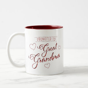 Promoted to Great Grandma faux sparkle sequin red Two-Tone Coffee Mug