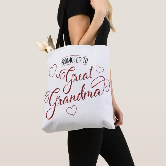 Promoted to Great Grandma faux sparkle with hearts Tote Bag (Close Up)