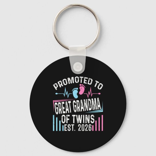 Promoted To Great Grandma Of Twins Est 2026 Baby S Keychain (Front)