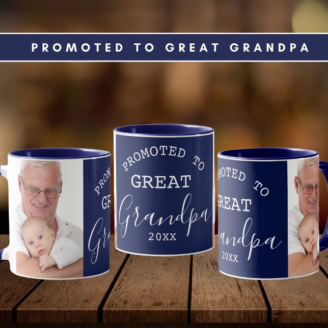 Promoted to Great Grandpa 2 Photo Collage Blue Mug (Creator Uploaded)