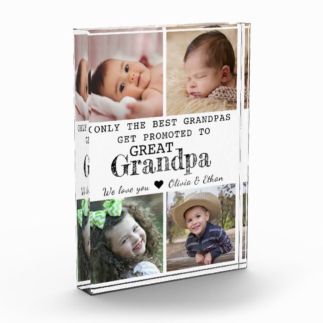 Promoted To Great Grandpa 4 Picture Collage White Photo Block (Left)