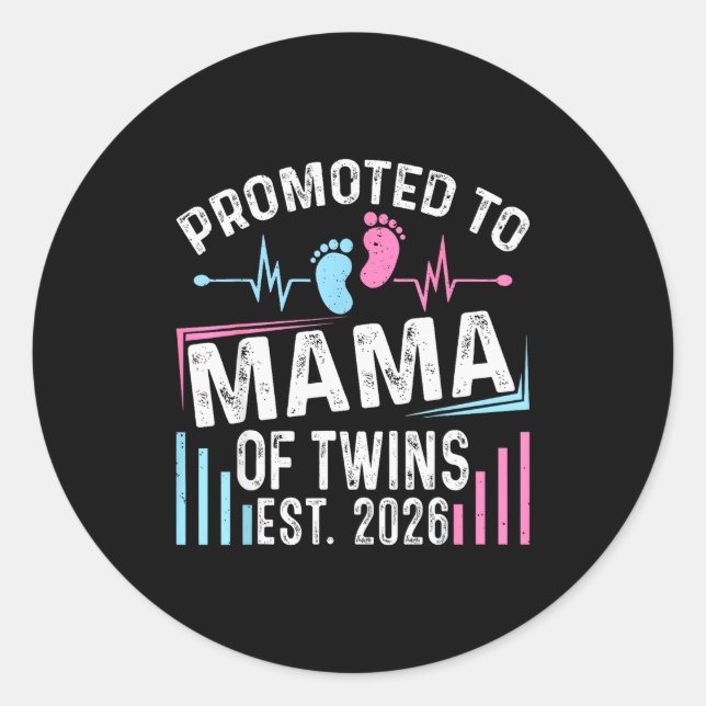 Promoted To Mama Of Twins Est 2026 Baby Shower Vin Classic Round Sticker (Front)