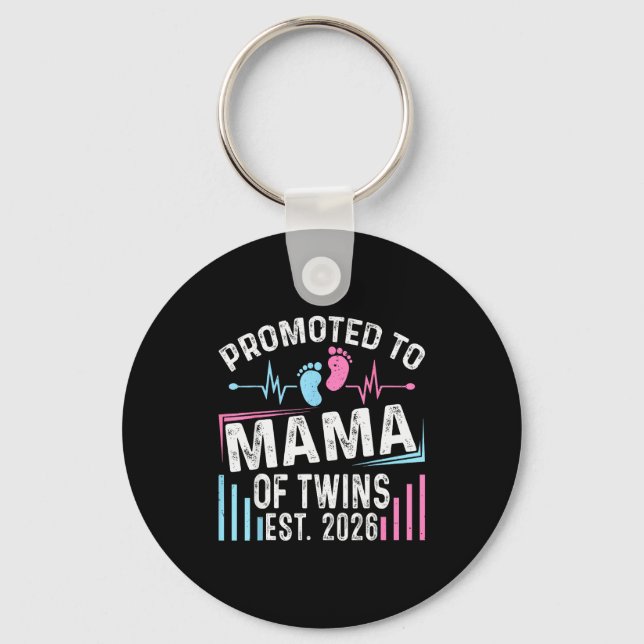 Promoted To Mama Of Twins Est 2026 Baby Shower Vin Keychain (Front)