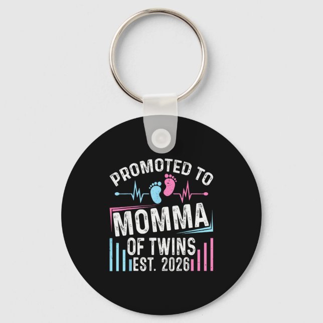 Promoted To Momma Of Twins Est 2026 Baby Shower Vi Keychain (Front)