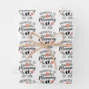 Promoted to Mommy 2026 Funny First Time Pregnancy  Wrapping Paper Sheet
