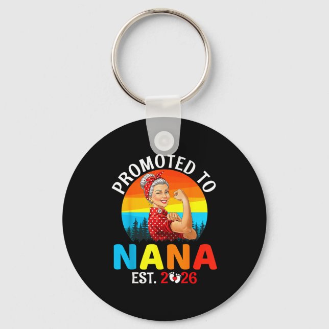 Promoted To Nana Est 2026 Strong Grandma Wer Retro Keychain (Front)