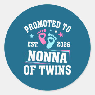 Promoted To Nonna Est 2026 Of Twins Gender Reveal Classic Round Sticker