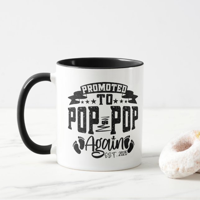 Promoted To Pop Pop Again Est 2025 Funny Grandpa  Mug (With Donut)