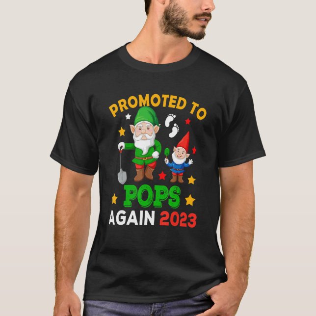 Promoted To Pops Again 2023 Two Funny Gnomes Pregn T-Shirt (Front)