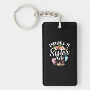 Promoted To Sister Again Est 2022 Flower Keychain