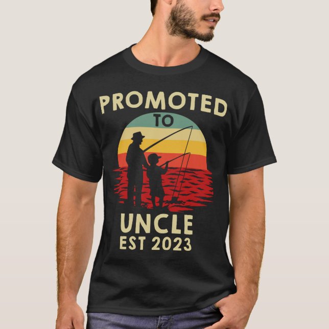 Promoted To Uncle 2023 Baby Reveal Fishing Family T-Shirt (Front)