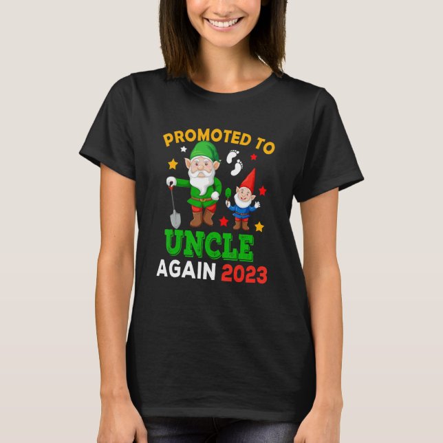 Promoted To Uncle Again 2023 Two Funny Gnomes Preg T-Shirt (Front)