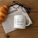 Promoted to Uncle EST 2025 | Minimalist Gift  Espresso Cup<br><div class="desc">Celebrate a special moment with this elegant “Promoted to Uncle” espresso cup – a perfect keepsake for first-time uncles! Featuring a clean,  minimalist design with “Uncle” in a stylish script font and customizable EST year,  this small but mighty cup is great for sipping coffee in style.</div>