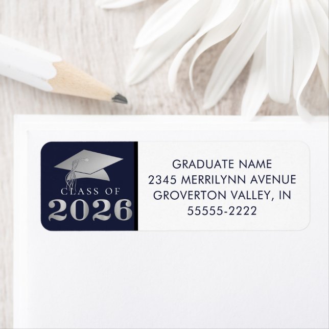 Promotion de la classe 2026 Navy Argent Faux Feuil (En situation)