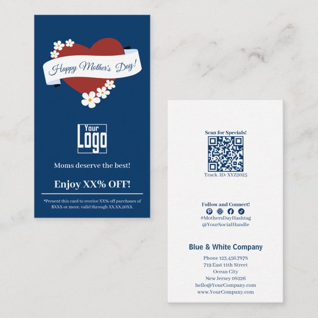 Promotion Flower Frame Red Heart Mother's Day  Discount Card (Front/Back)