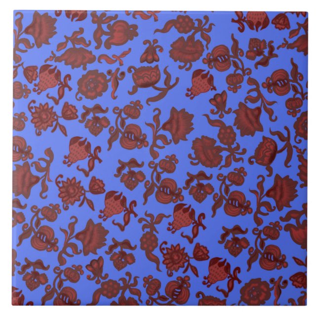 Promotion Flowers Bohemian Chic Floral Boho Blue Tile (Front)