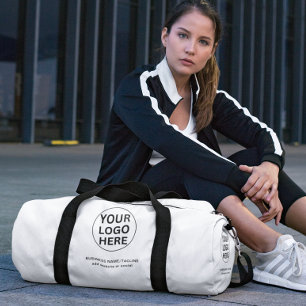 Promotional Black & White Business Logo Branded Duffle Bag