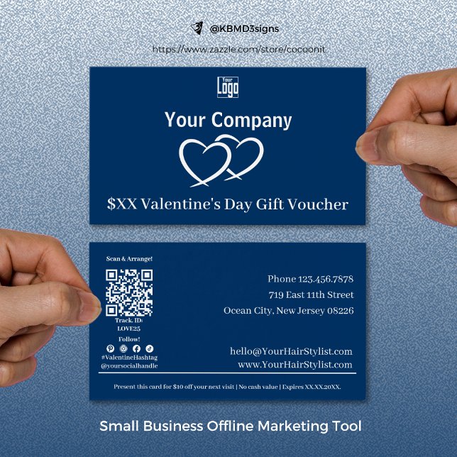Promotional Blue Valentine's Day Gift Voucher Card (Modern Promotional Blue Valentine's Day Gift Voucher Card, Small Business Offline Marketing Tool)