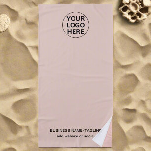 Promotional Blush Pink  Business Logo & Text  Beach Towel