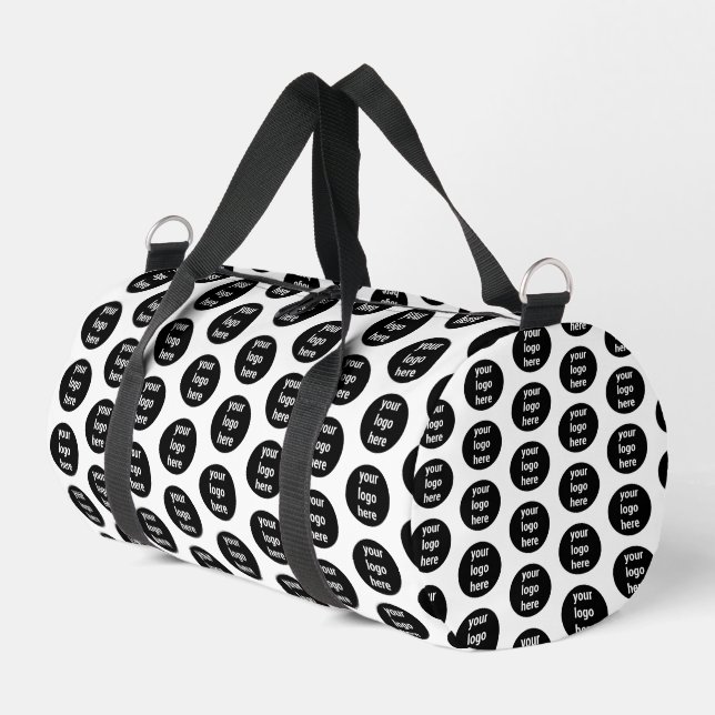 Promotional Business Logo Black White Pattern  Duffle Bag (Left Corner)