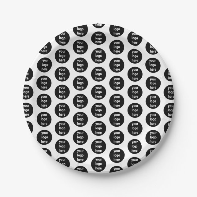 Promotional Business Logo Black White Pattern  Paper Plate (Front)