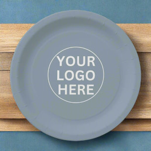 Promotional Business Logo Dusty Blue Event Paper Plate