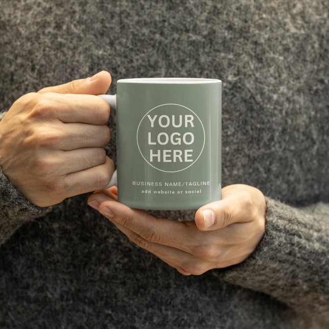 Promotional Business Logo l Branded Sage Green  Coffee Mug (Creator Uploaded)
