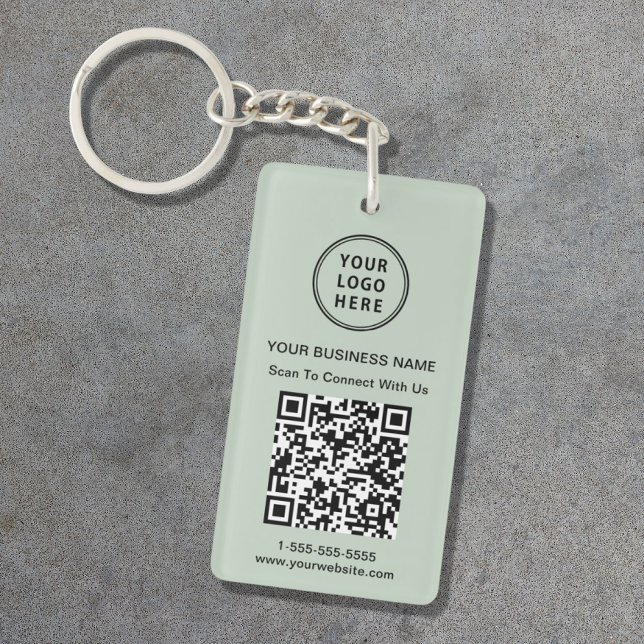 Promotional Business Logo QR Code Sage Green Keychain (Creator Uploaded)