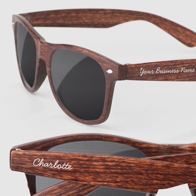 Promotional Business Name Sunglasses (Your business name custom text modern script typography personalized sunglasses)