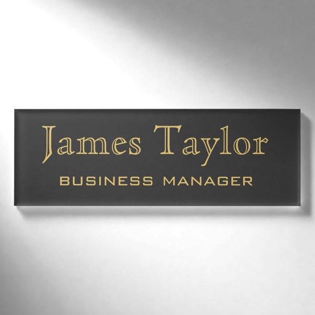 Promotional Business Supply  Gold Name Black Name Tag (Front)