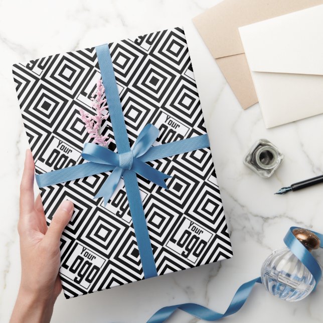 Promotional Company Logo Black White Tile Pattern Wrapping Paper (Gifting)