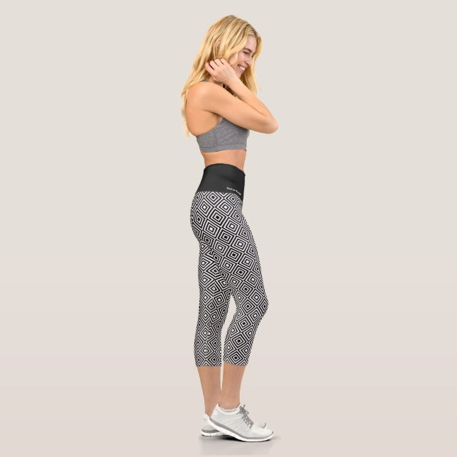 Promotional Company Name Black & White Pattern Capri Leggings (Right)