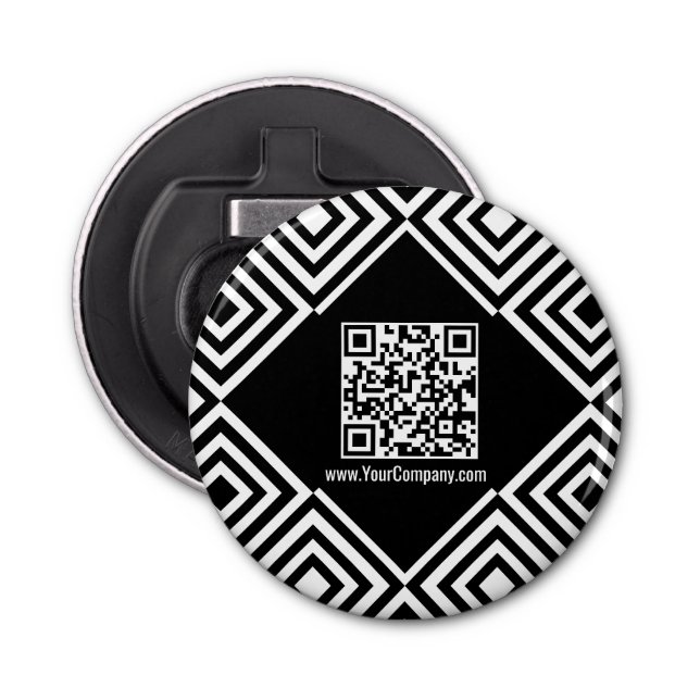 Promotional Company Website QR-code Black & White Bottle Opener (Front)
