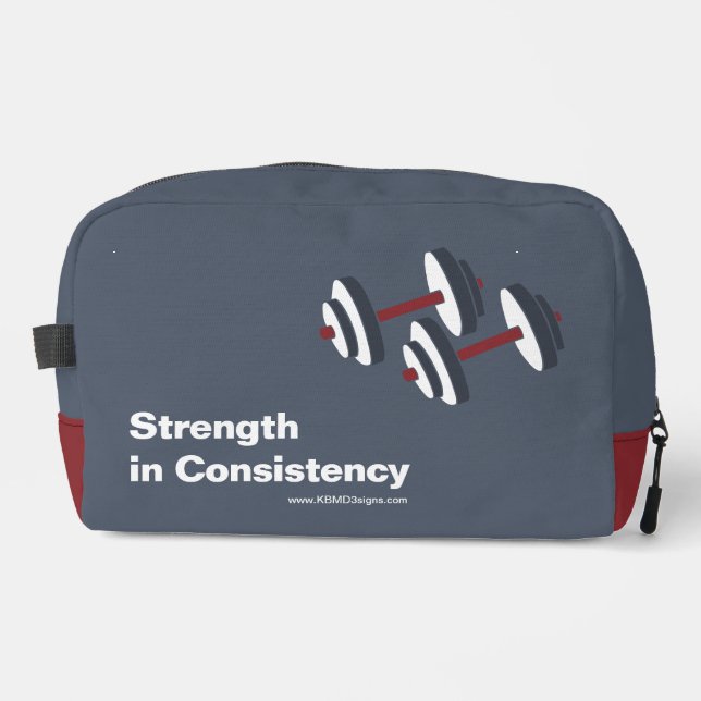 Promotional Gym Motto Strength in Consistency Grey Dopp Kit (Front)