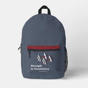 Promotional Gym Motto Strength in Consistency Grey Printed Backpack