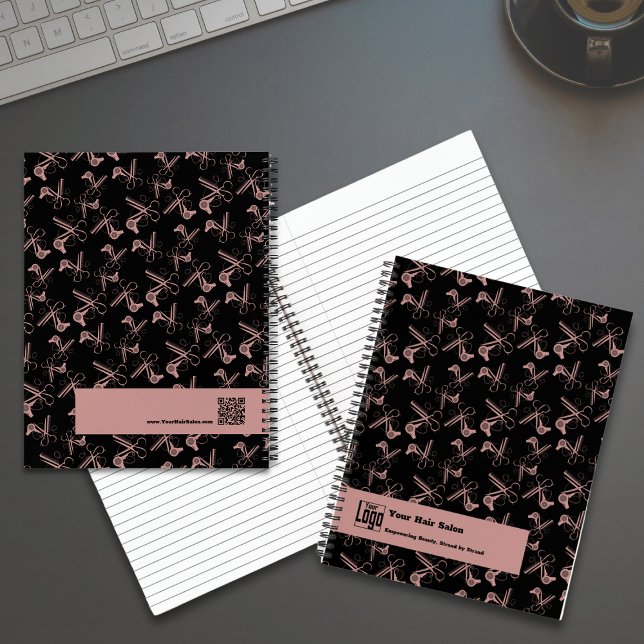 Promotional Hair Stylist Tools Pattern Black Pink Notebook (Promotional Hair Stylist Tools Pattern Black Pink Notebook with Logo)