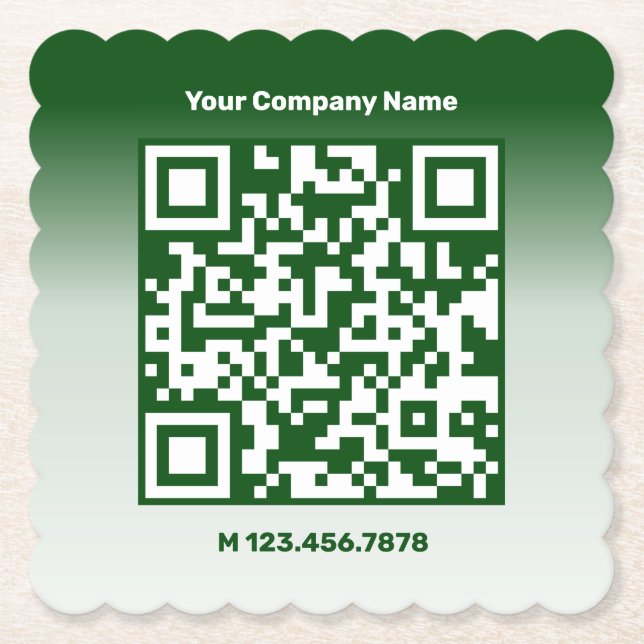 Promotional Lawn Care Service Green Custom QR Code Paper Coaster (Front)