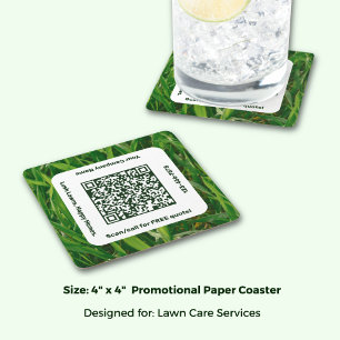 Promotional Lawn Care Service Green  Square Paper Coaster