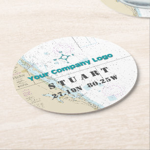 Promotional Logo Latitude Longitude FLORIDA Chart Round Paper Coaster