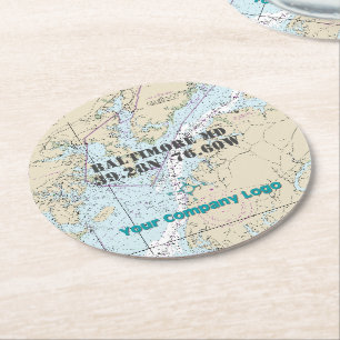 Promotional Logo Latitude Longitude Maryland Chart Round Paper Coaster
