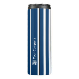 Promotional Logo Name Striped Blue White Black Thermal Tumbler