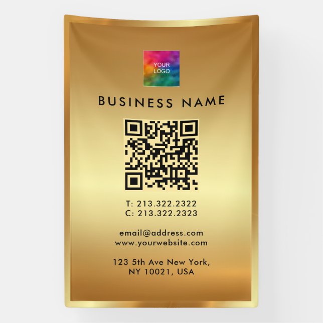 Promotional Logo QR Code Gold Branding Glamourous Banner (Vertical)