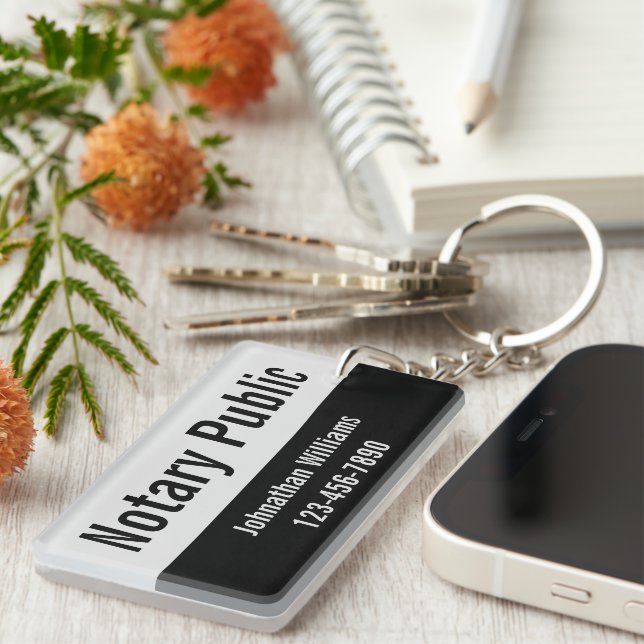 Promotional Pale Grey and Black Notary Public Keychain (Front Right)
